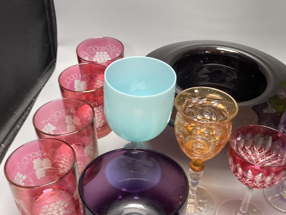 A collection of 18th, 19th and 20th century coloured and clear glassware